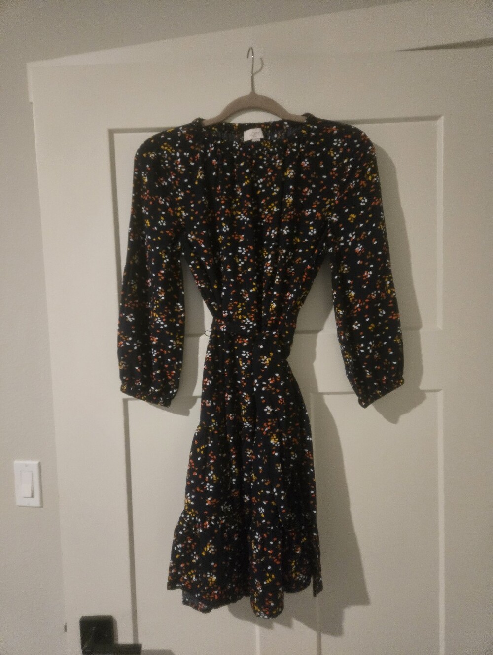 NWT LOFT Navy Floral Long-Sleeve Tie-Waist Midi Dress